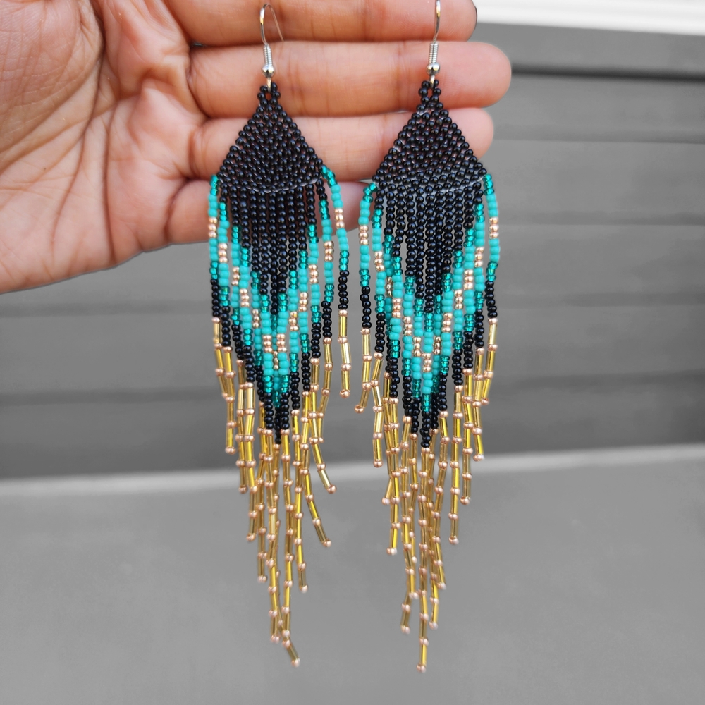 Handmade Daya Beaded Earrings Fringe Tribal Jewelry Dangle Boho Y2K Western